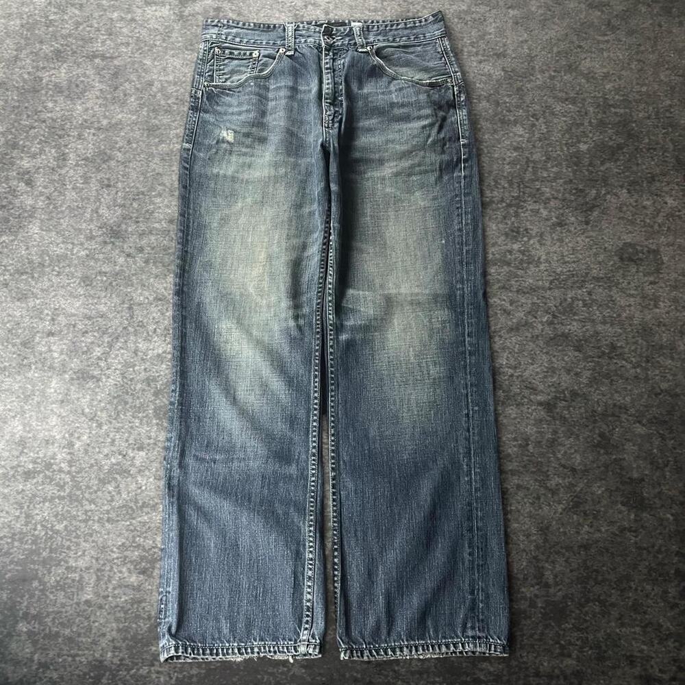Vintage Y2K Rocawear Men’s Baggy Blue Jeans Hip Hop Distressed Denim - Picture 2 of 8